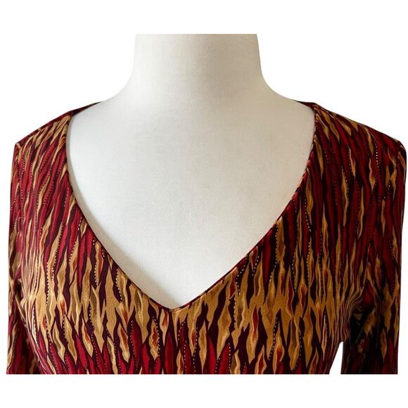 90s Jodi Kristopher Metallic Flames Faux Suede Cold Shoulder Vampire Goth Dress - Picture 4 of 9